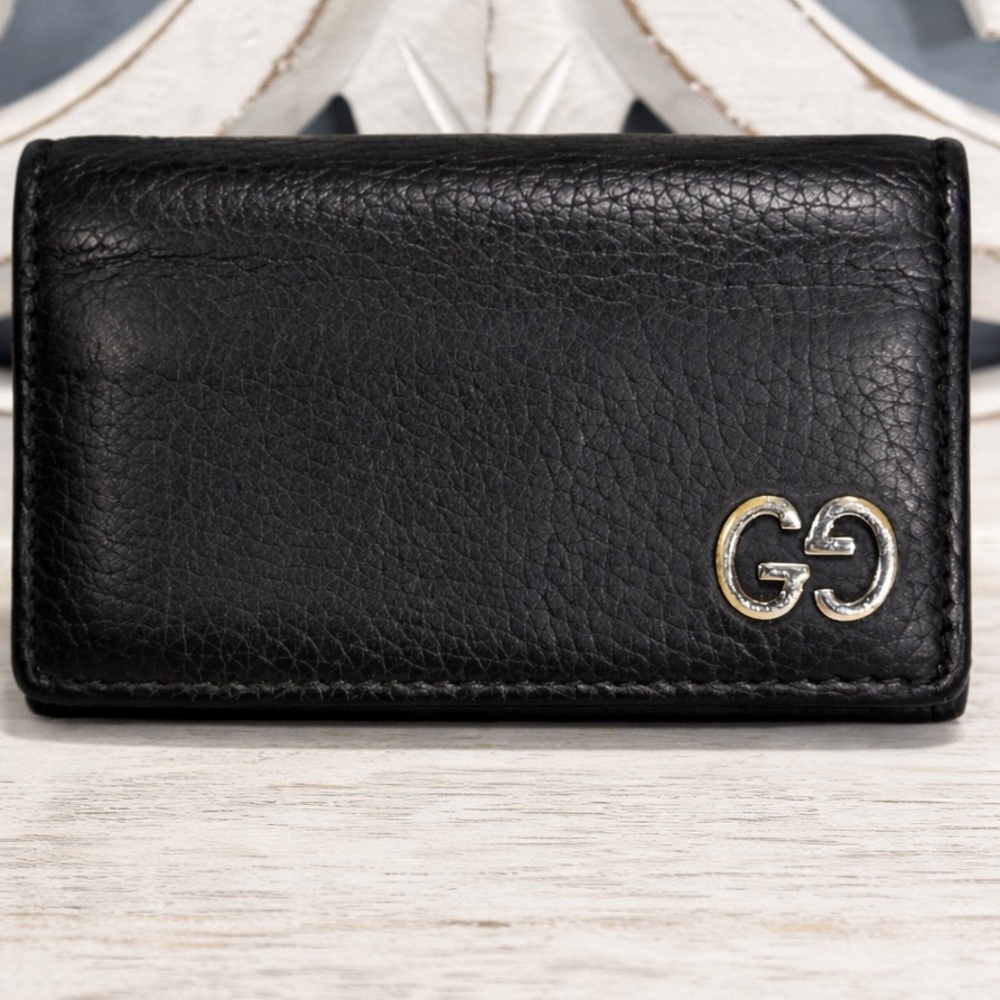 🚨PRICE REDUCED🚨 Gucci Black Pebbled Leather Card Holder Wallet GG Logo Compact